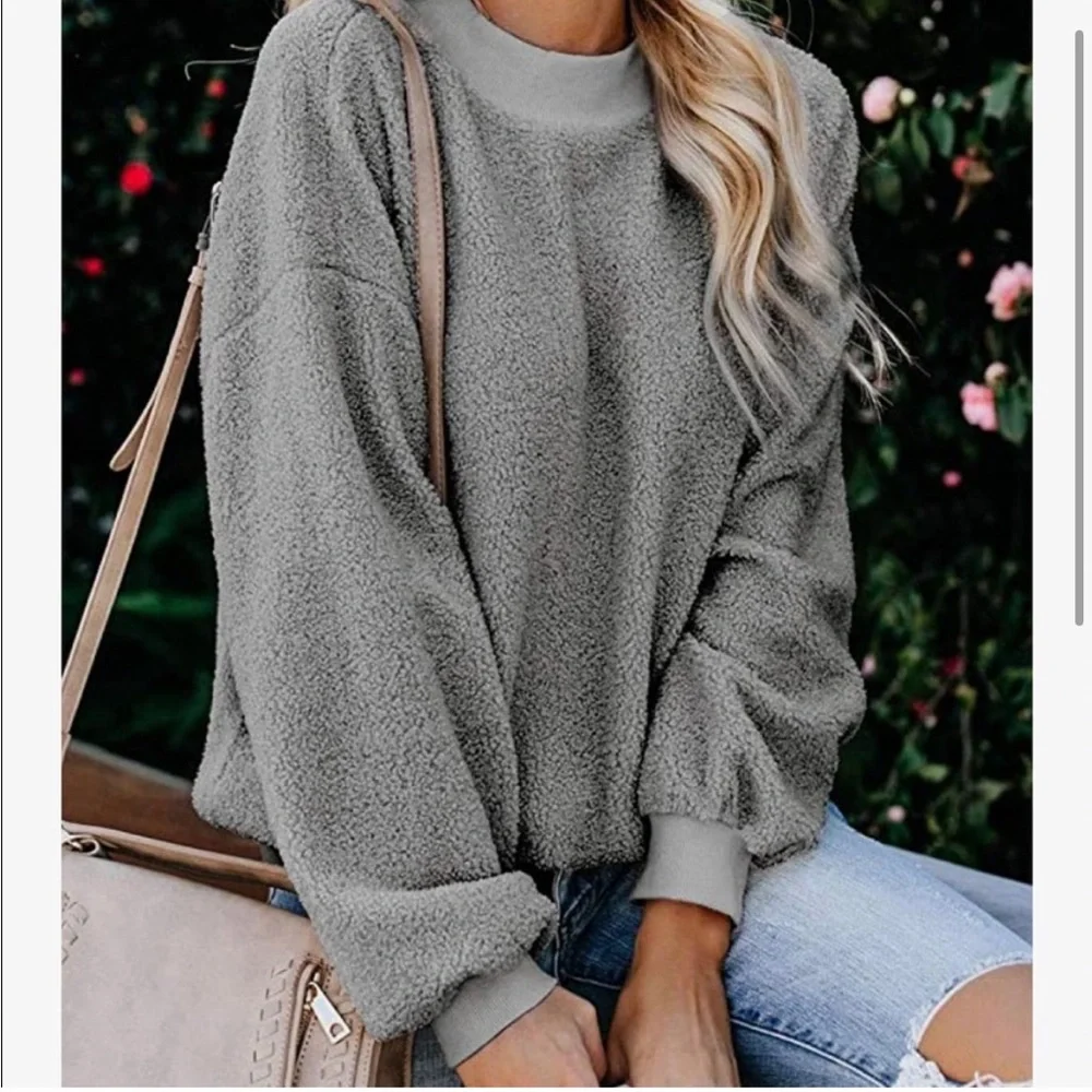 Womens Fuzzy Sherpa Fleece
Crewneck Pullover - Picture 2 of 5